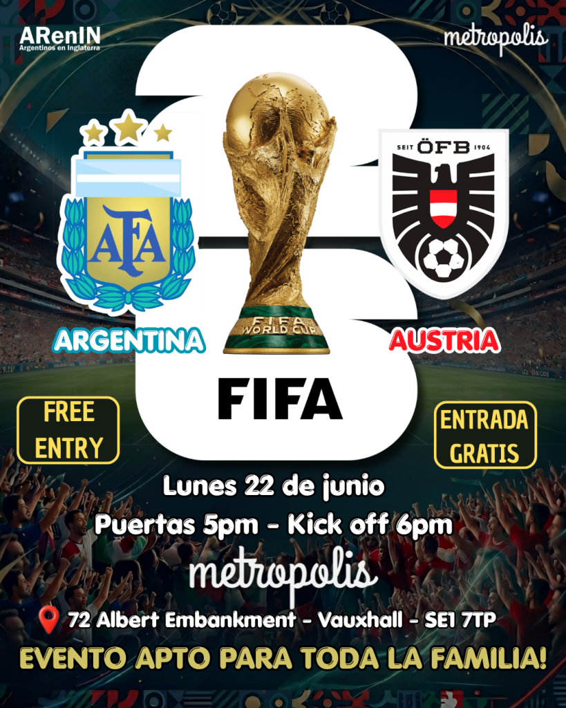 Mundial 2026: Argentina Vs Austria, lo vemos en Metropolis, a pasitos de la estacionde Vauxhall.